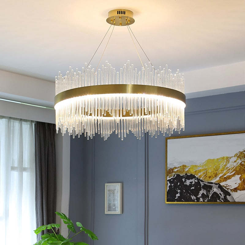 Kristy candelabru modern Rotund/Dreptunghiular cu Lanț, Aur