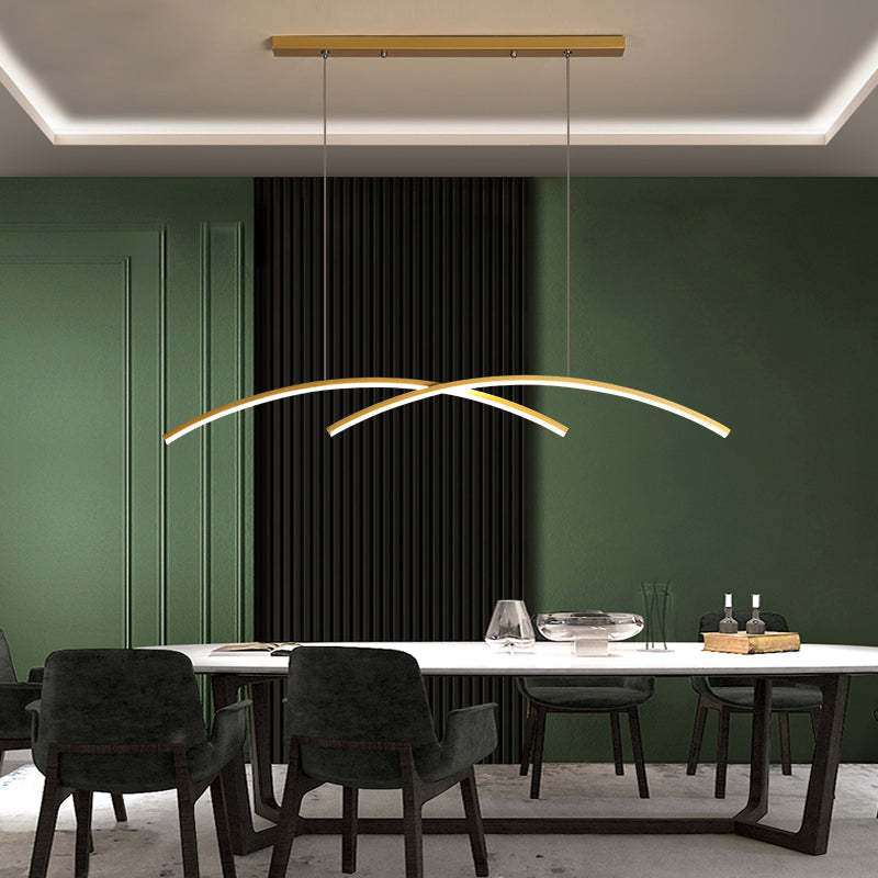 Arisha lampă suspendată liniară cu dublu curbat modern, metal, negru/auriu