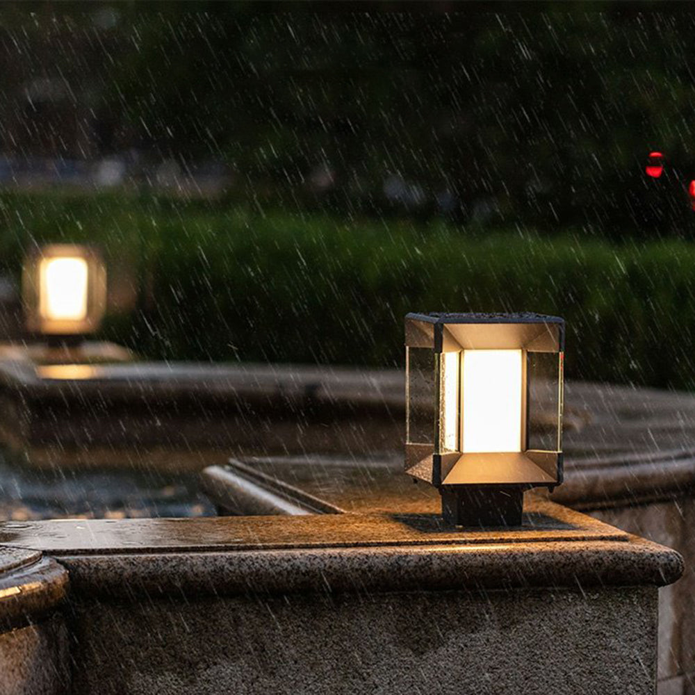 Ray modern Rectangular metal sticlă Outdoor Lamp, negru/negru-auriu