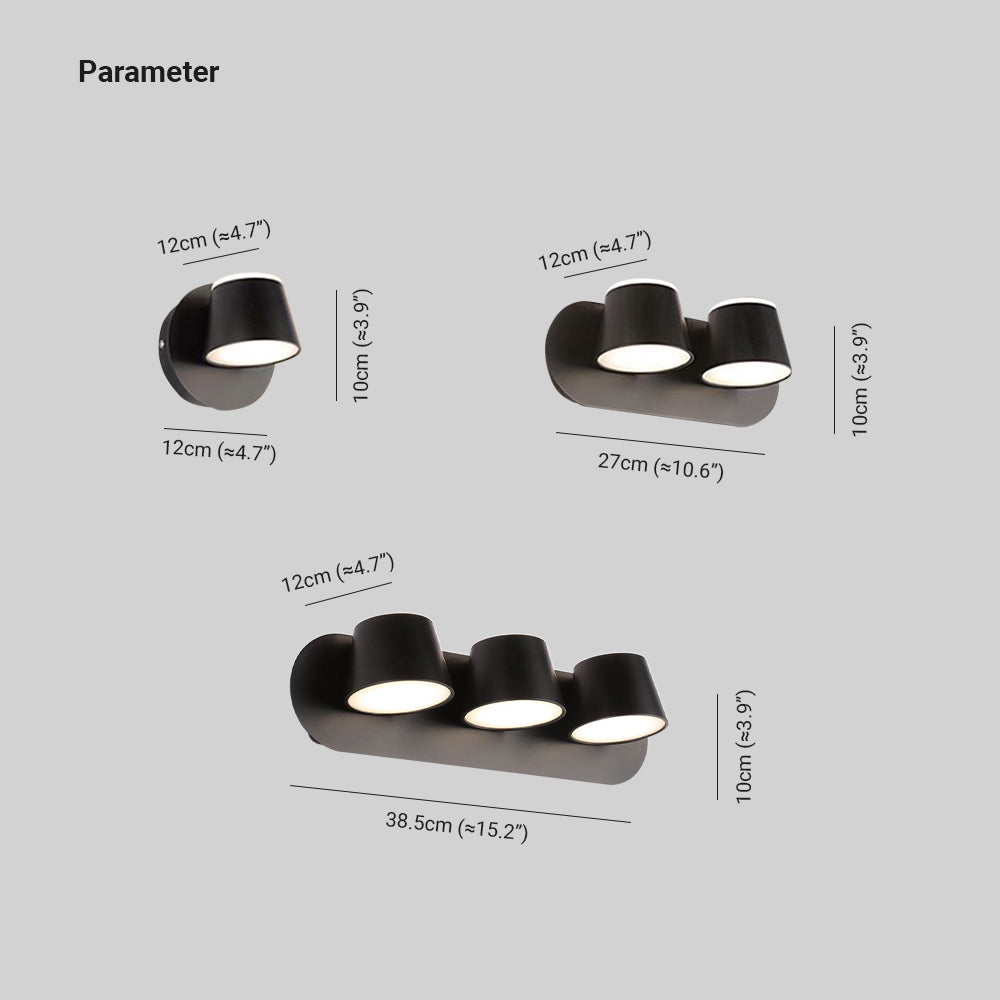 Arisha modern Cylindrical metal oglindă Front aplică de perete, negru