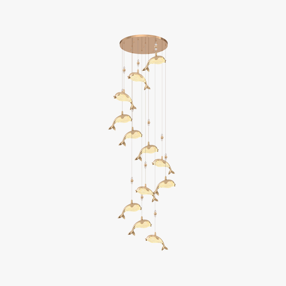 Arisha lampă suspendată modernă din metal cu formă de delfin, aur