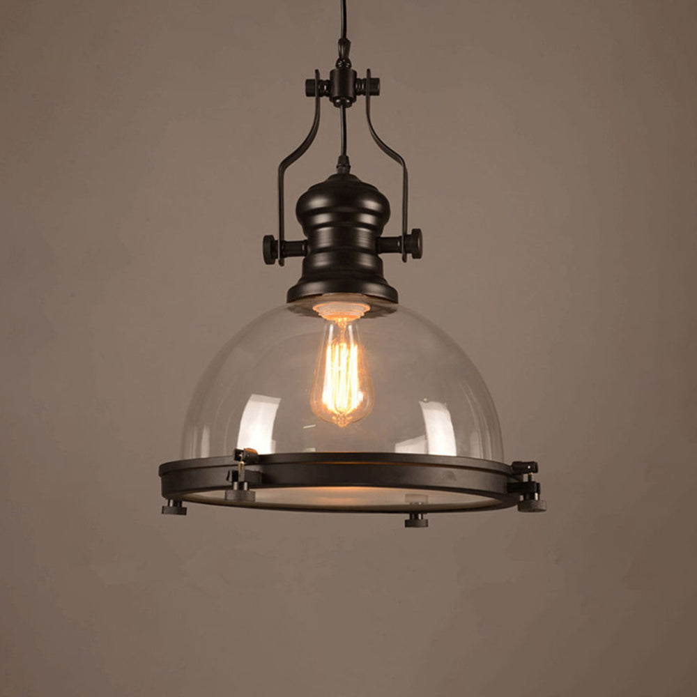 Silva lampă suspendată hemisferică din sticlă, stil vintage, negru
