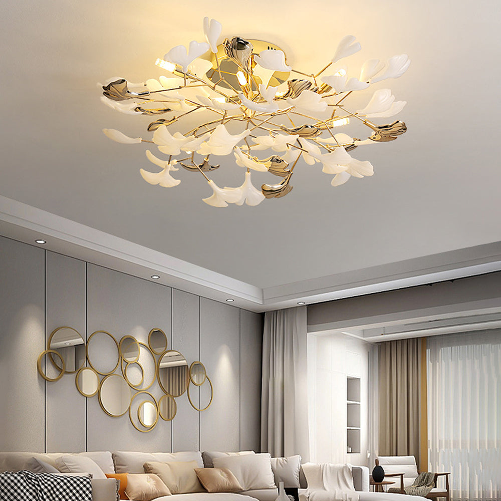Olivia plafonieră aplicată Elegant Leaf din ceramică și metal, aur