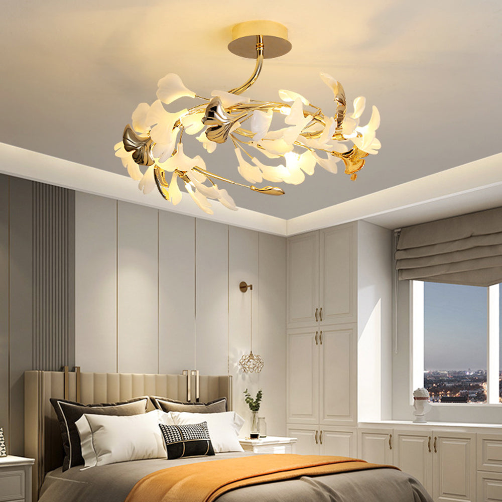 Olivia plafonieră aplicată Elegant Leaf din ceramică și metal, aur