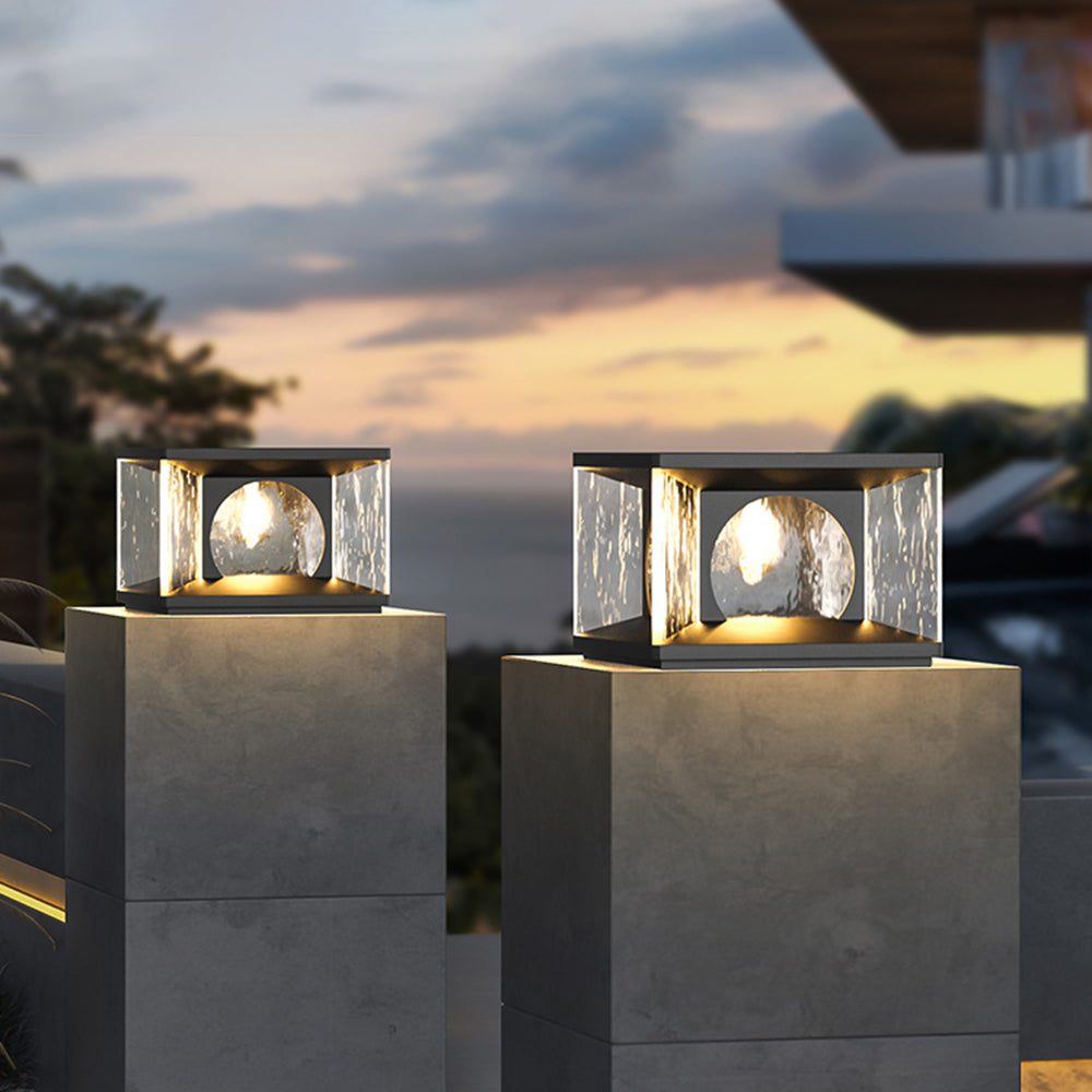 Ray lampadar modern transparent din metal și sticlă pentru exterior, negru