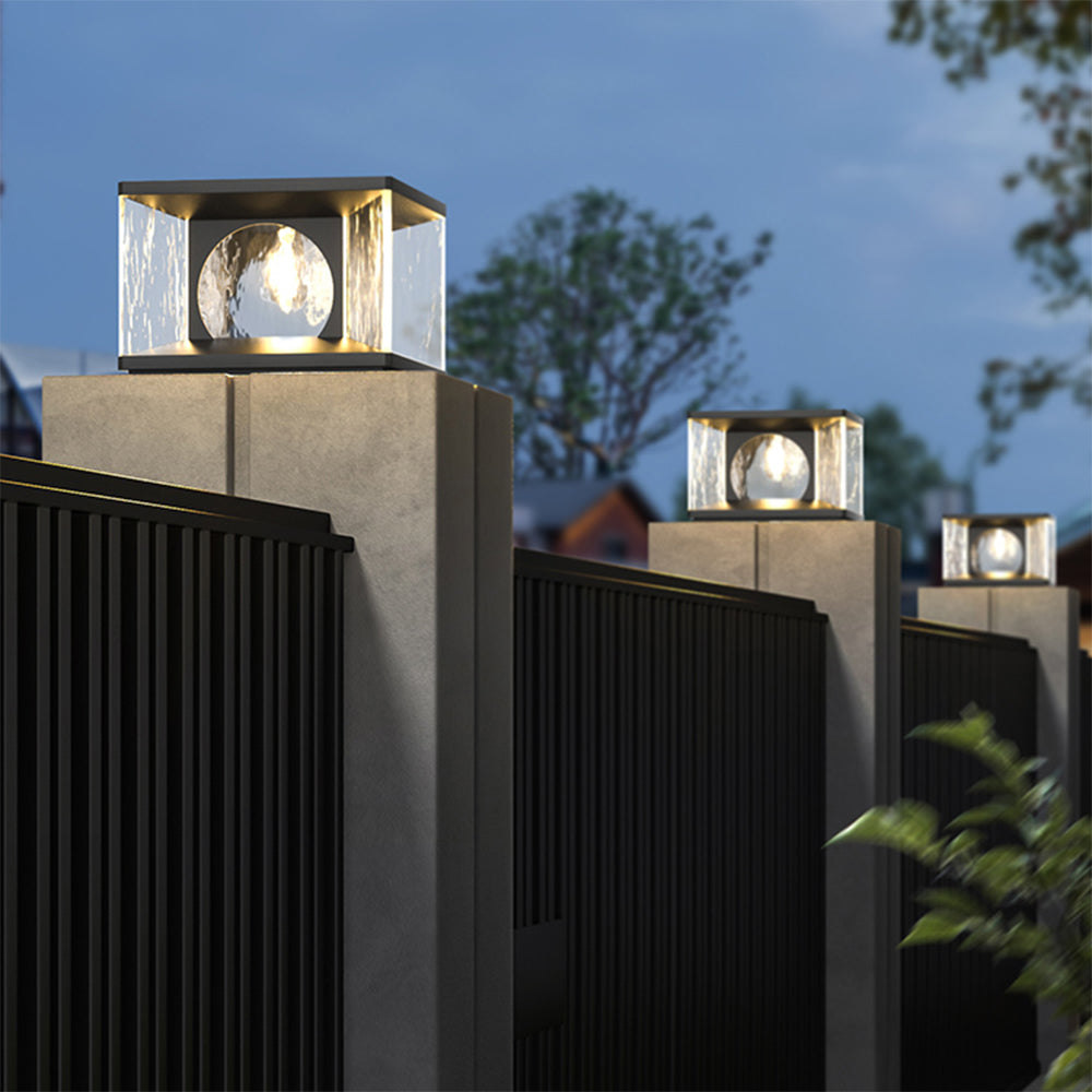 Ray lampadar modern transparent din metal și sticlă pentru exterior, negru