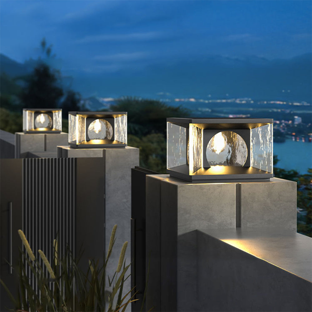 Ray lampadar modern transparent din metal și sticlă pentru exterior, negru