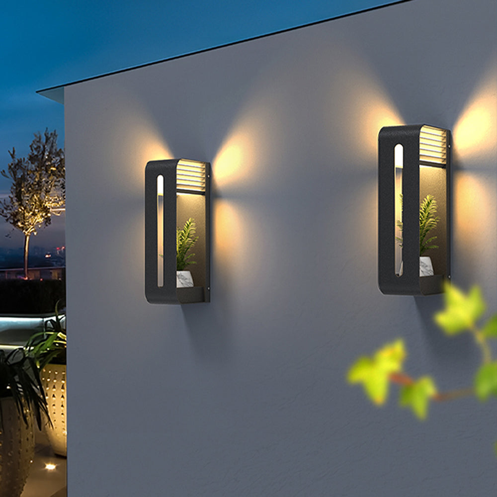 Ray modern Rectangular metal/ Solar Outdoor Plants Pot Holder aplică de perete, negru