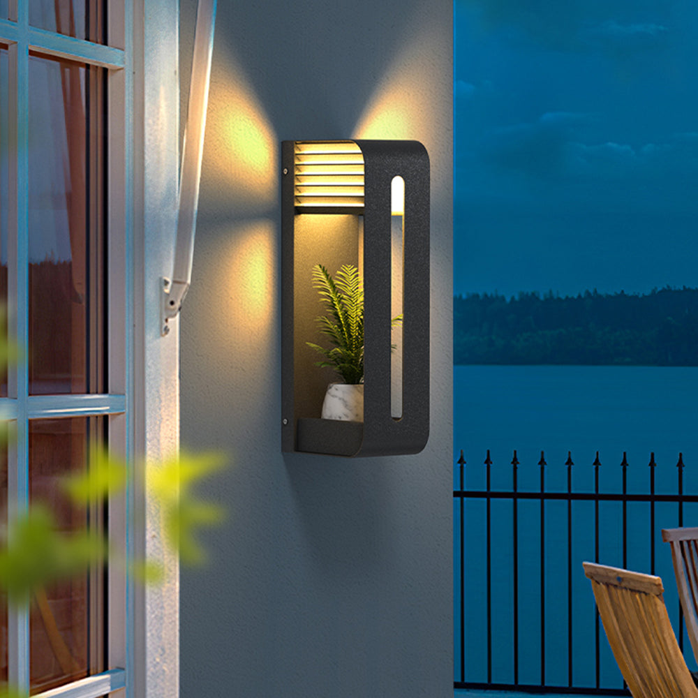 Ray modern Rectangular metal/ Solar Outdoor Plants Pot Holder aplică de perete, negru