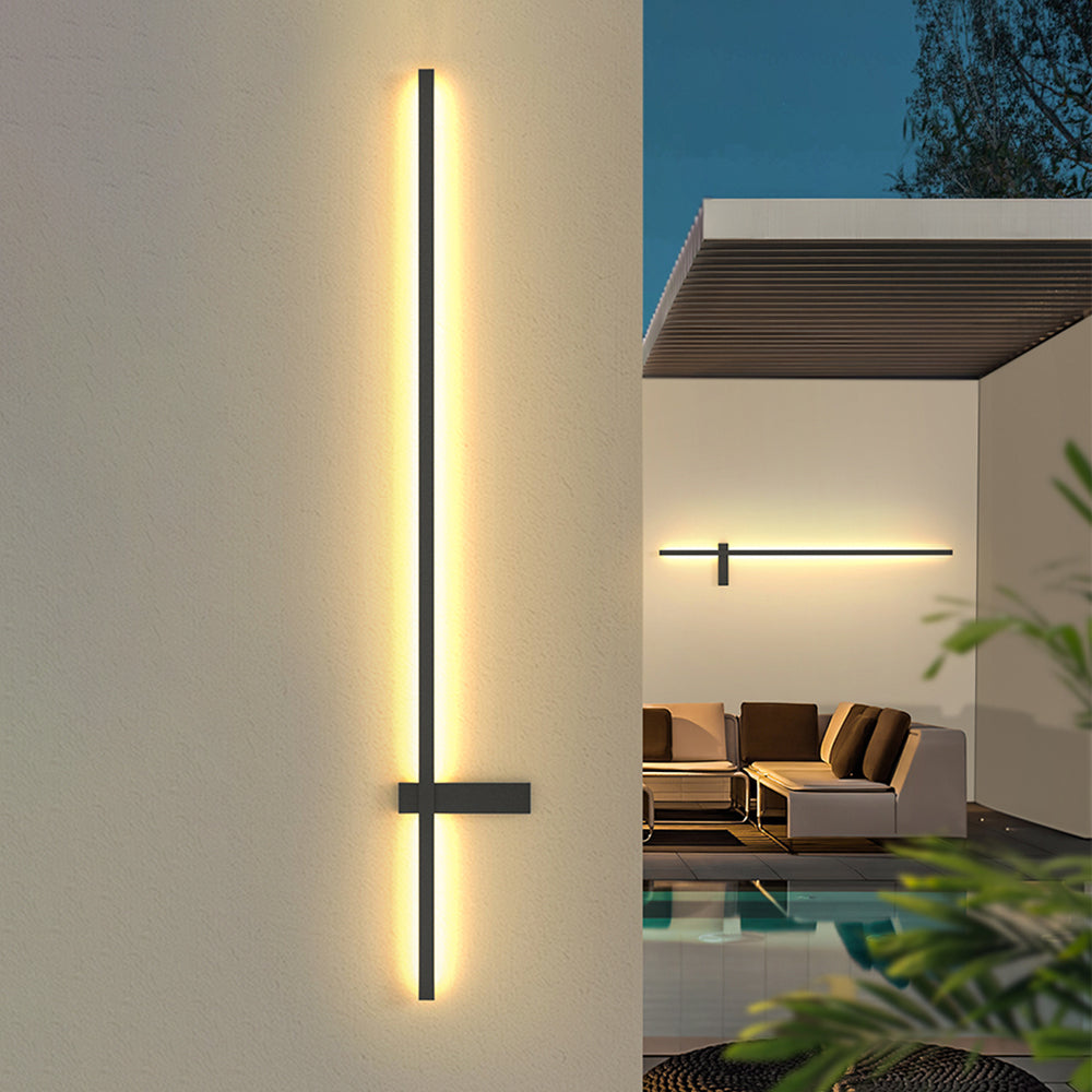 Ray aplică de perete pentru exterior minimalistă duo-linear, negru