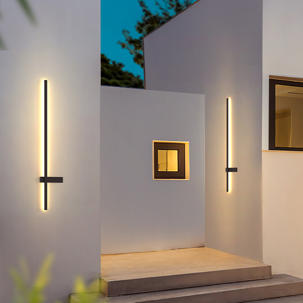 Ray aplică de perete pentru exterior minimalistă duo-linear, negru