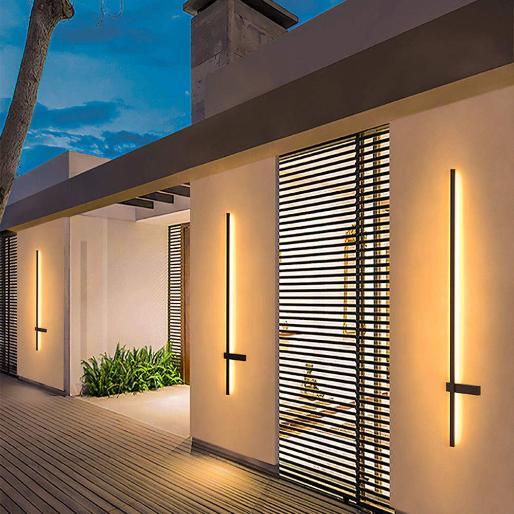 Ray aplică de perete pentru exterior minimalistă duo-linear, negru