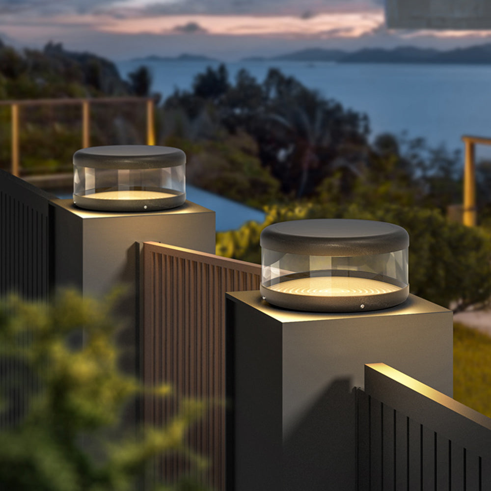 Ray lampă cilindrică modernă din metal solară pentru exterior, lumină caldă
