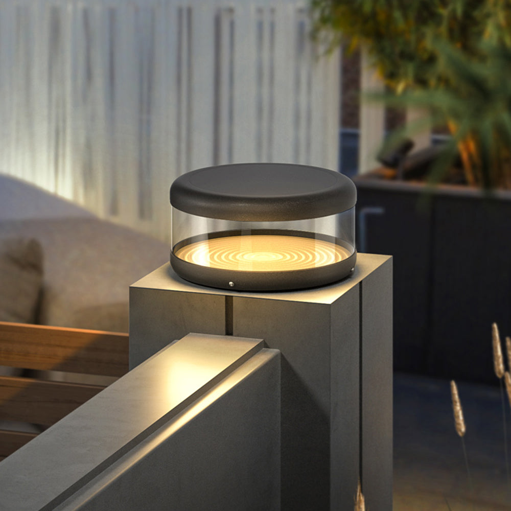 Ray lampă cilindrică modernă din metal solară pentru exterior, lumină caldă