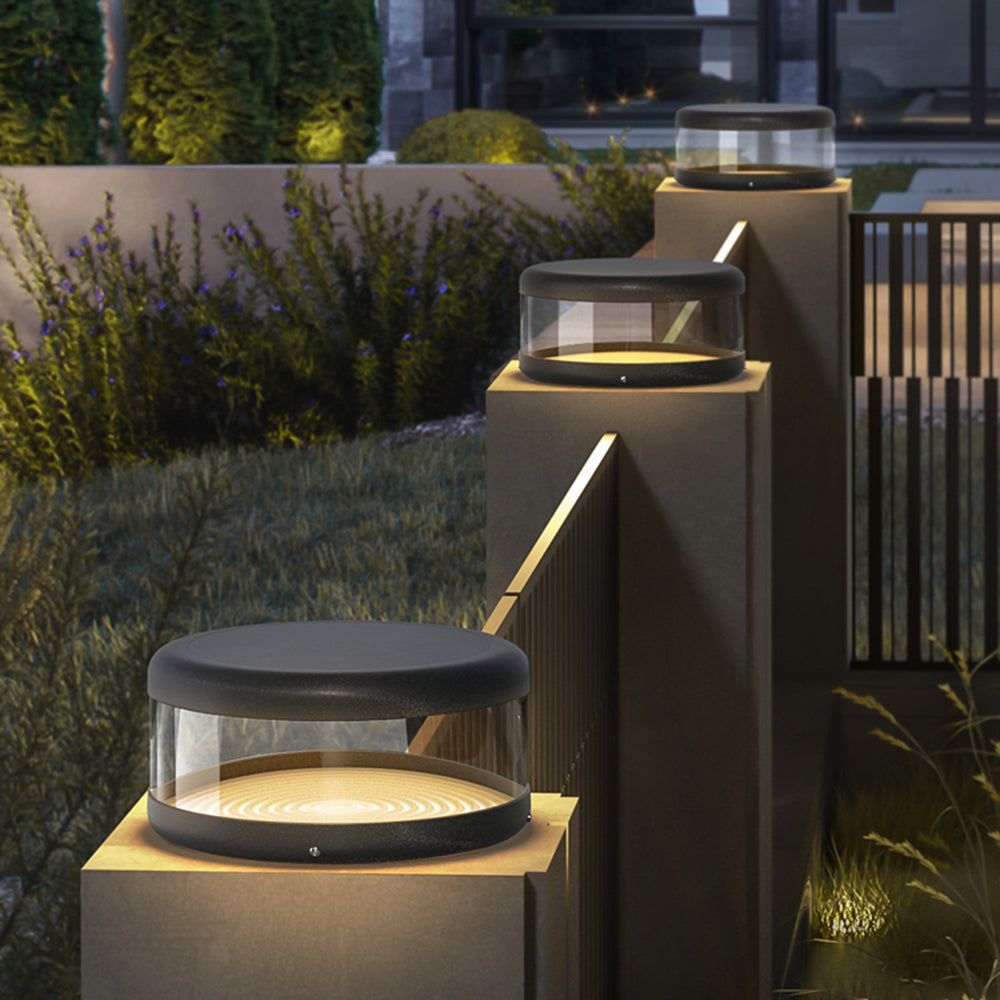 Ray lampă cilindrică modernă din metal solară pentru exterior, lumină caldă