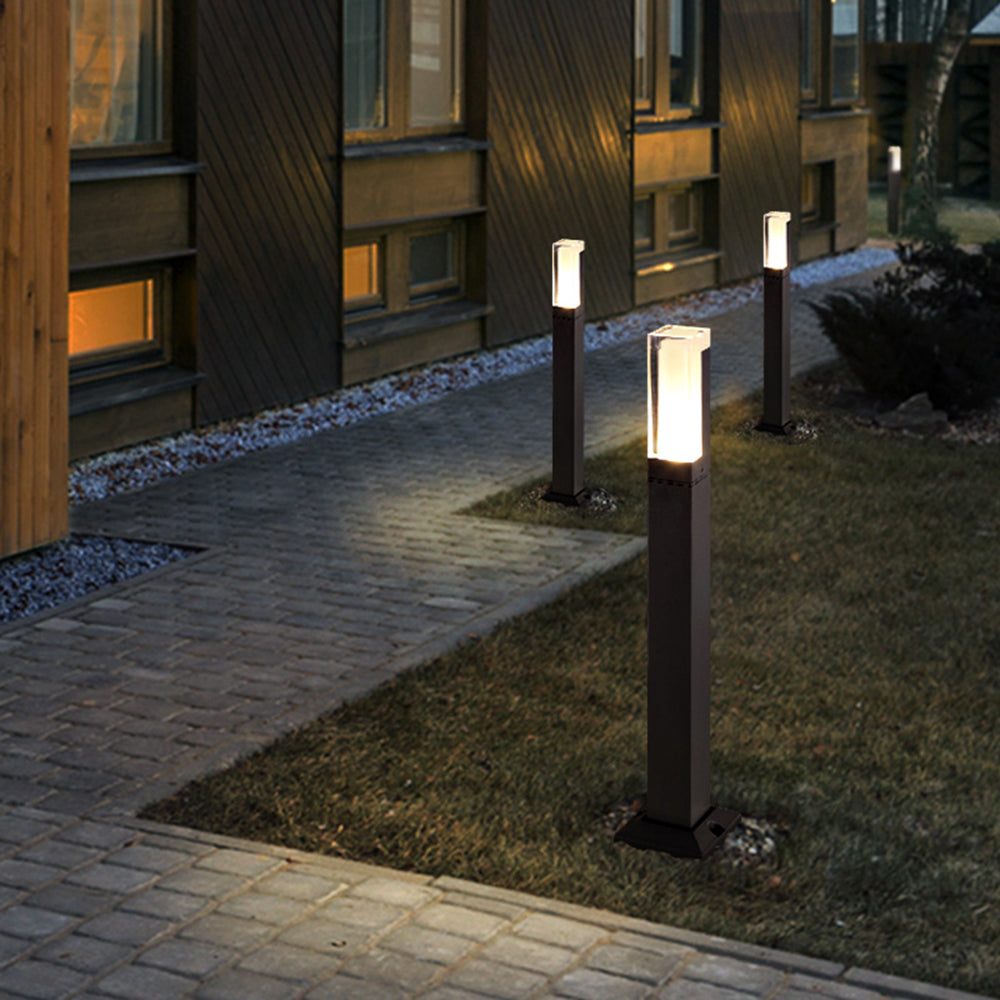 Ray modern dreptunghiular cu coloană solară pentru exterior pe traseu, negru