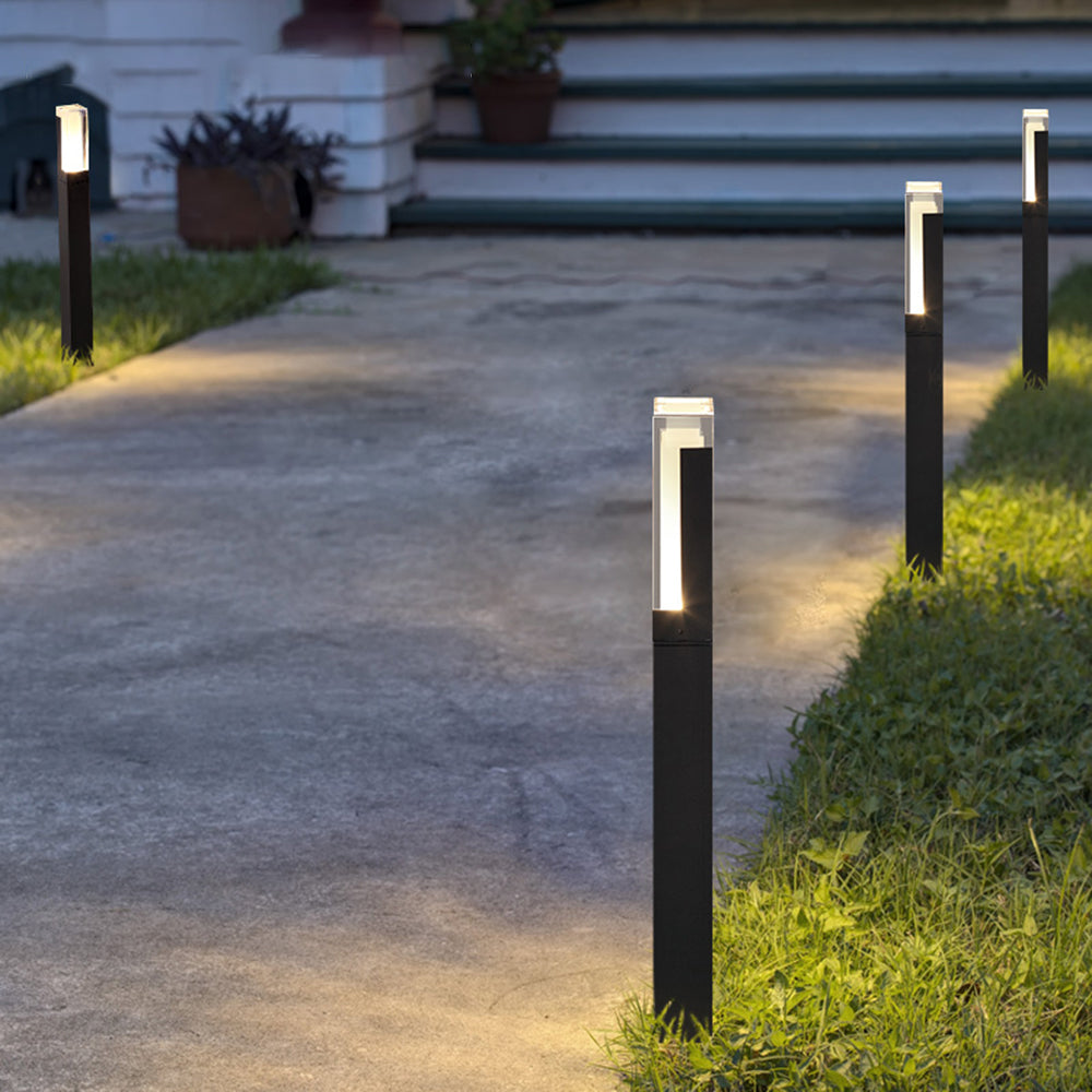 Ray modern dreptunghiular cu coloană solară pentru exterior pe traseu, negru