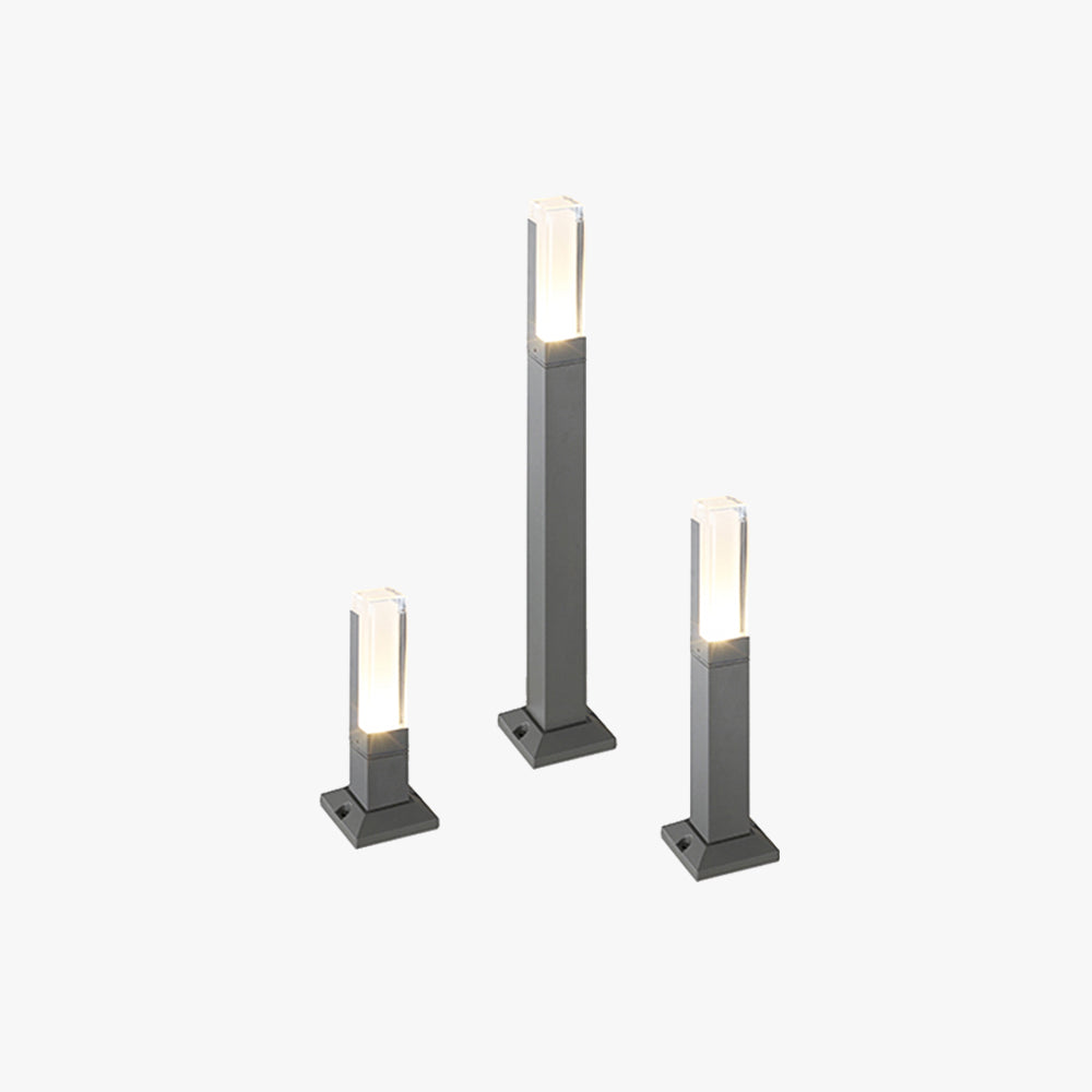 Ray modern dreptunghiular cu coloană solară pentru exterior pe traseu, negru