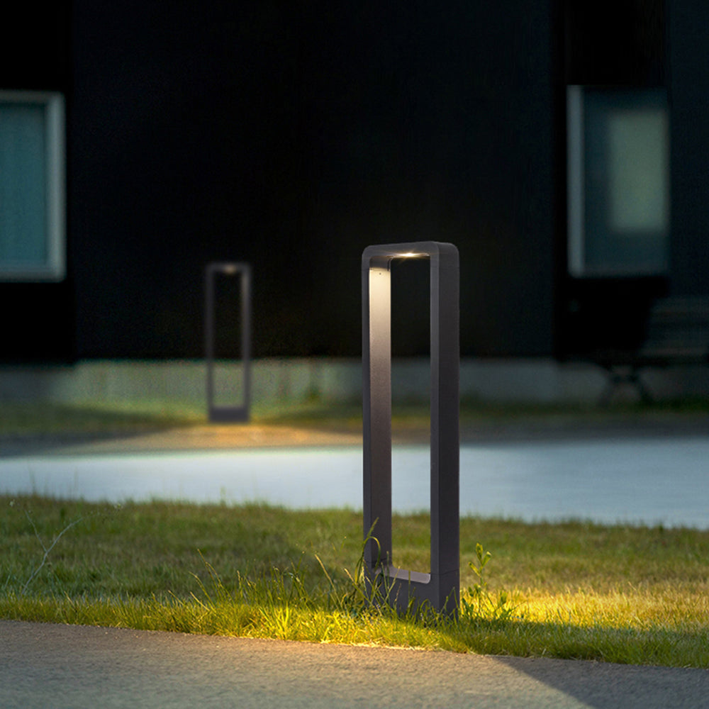 Ray modern metal Hollow Rectangle Outdoor Path Light, negru
