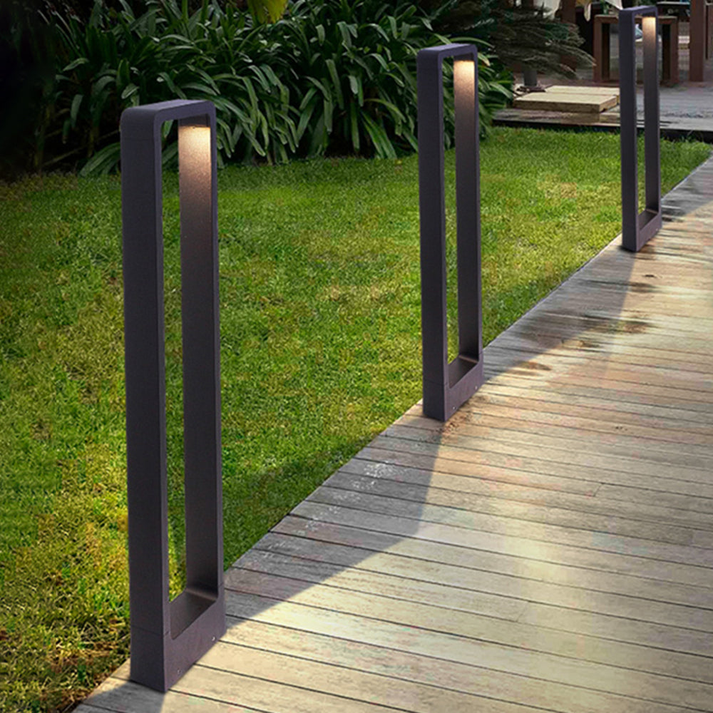 Ray modern metal Hollow Rectangle Outdoor Path Light, negru