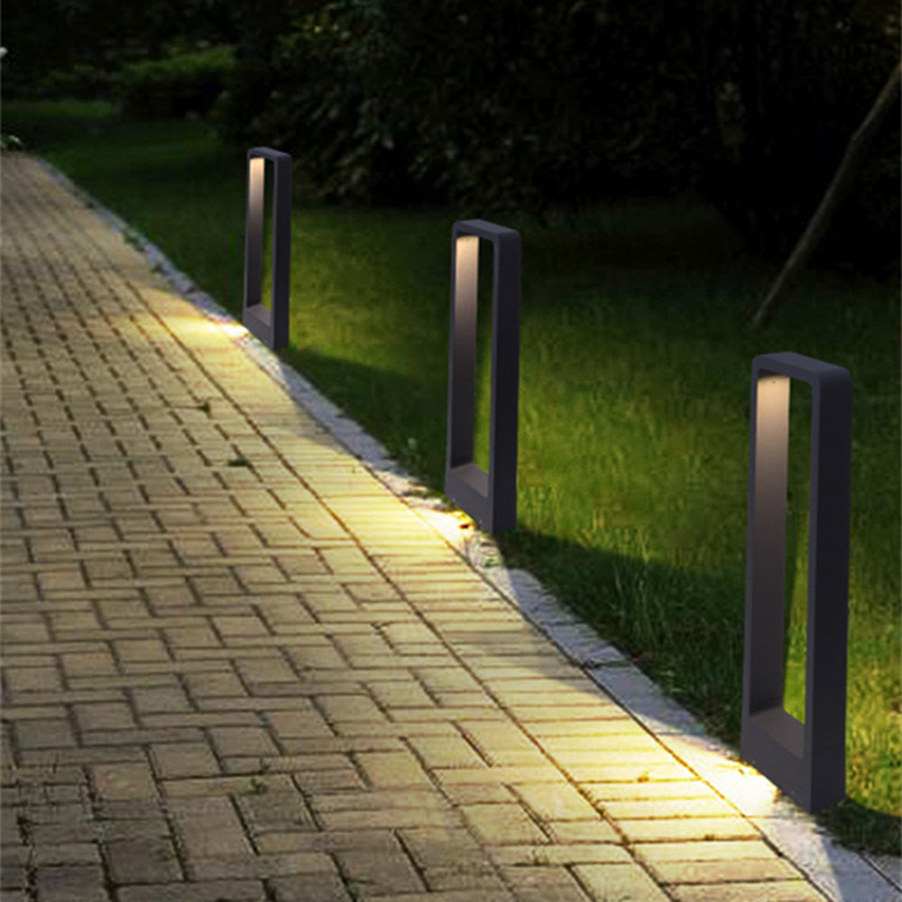 Ray modern metal Hollow Rectangle Outdoor Path Light, negru