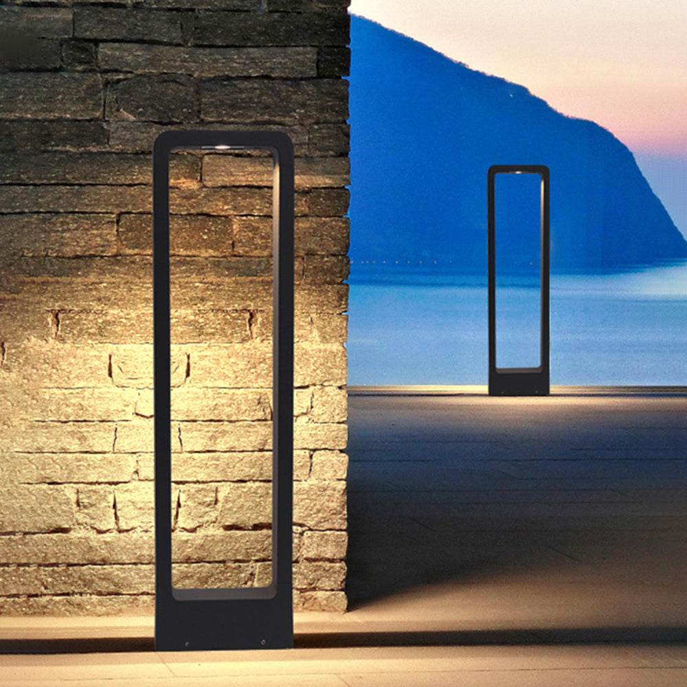 Ray modern metal Hollow Rectangle Outdoor Path Light, negru