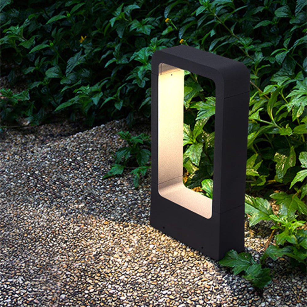 Ray modern metal Hollow Rectangle Outdoor Path Light, negru