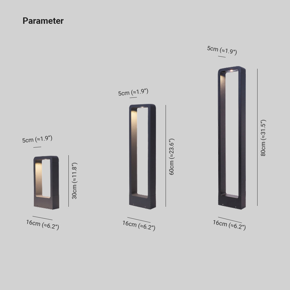 Ray modern metal Hollow Rectangle Outdoor Path Light, negru