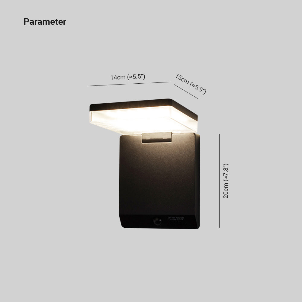 Ray aplică de perete pentru exterior modern minimalist cu senzor dreptunghiular solar impermeabil, negru