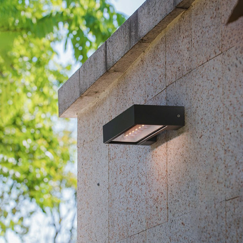 Ray modern aplică de perete pentru exterior rectangular solar impermeabil neagră