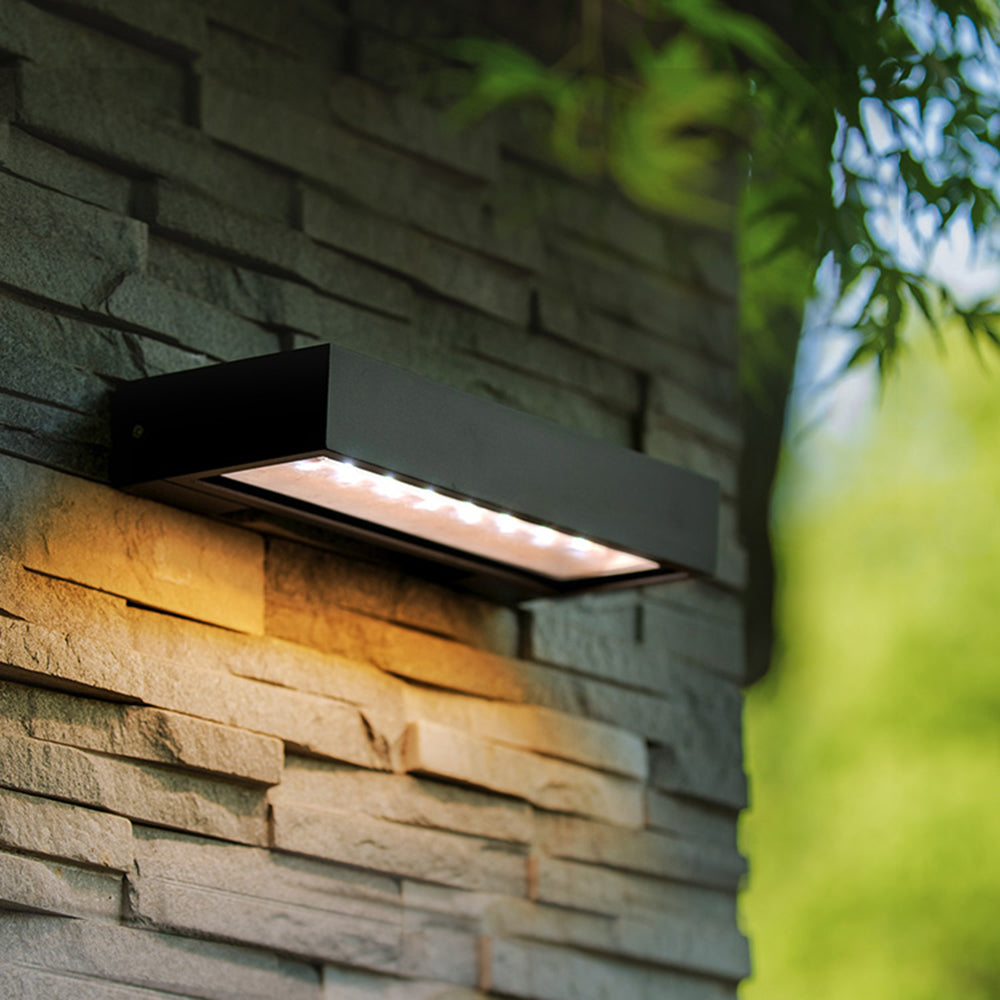 Ray modern aplică de perete pentru exterior rectangular solar impermeabil neagră