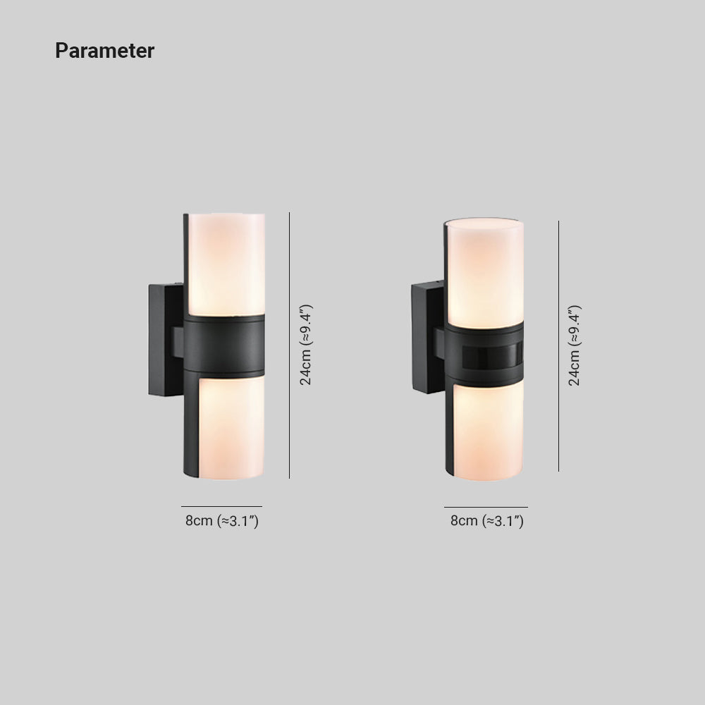 Ray aplică de perete modernă cilindrică metalică cu acrilic, reglabilă și impermeabilă pentru exterior, negru/alb