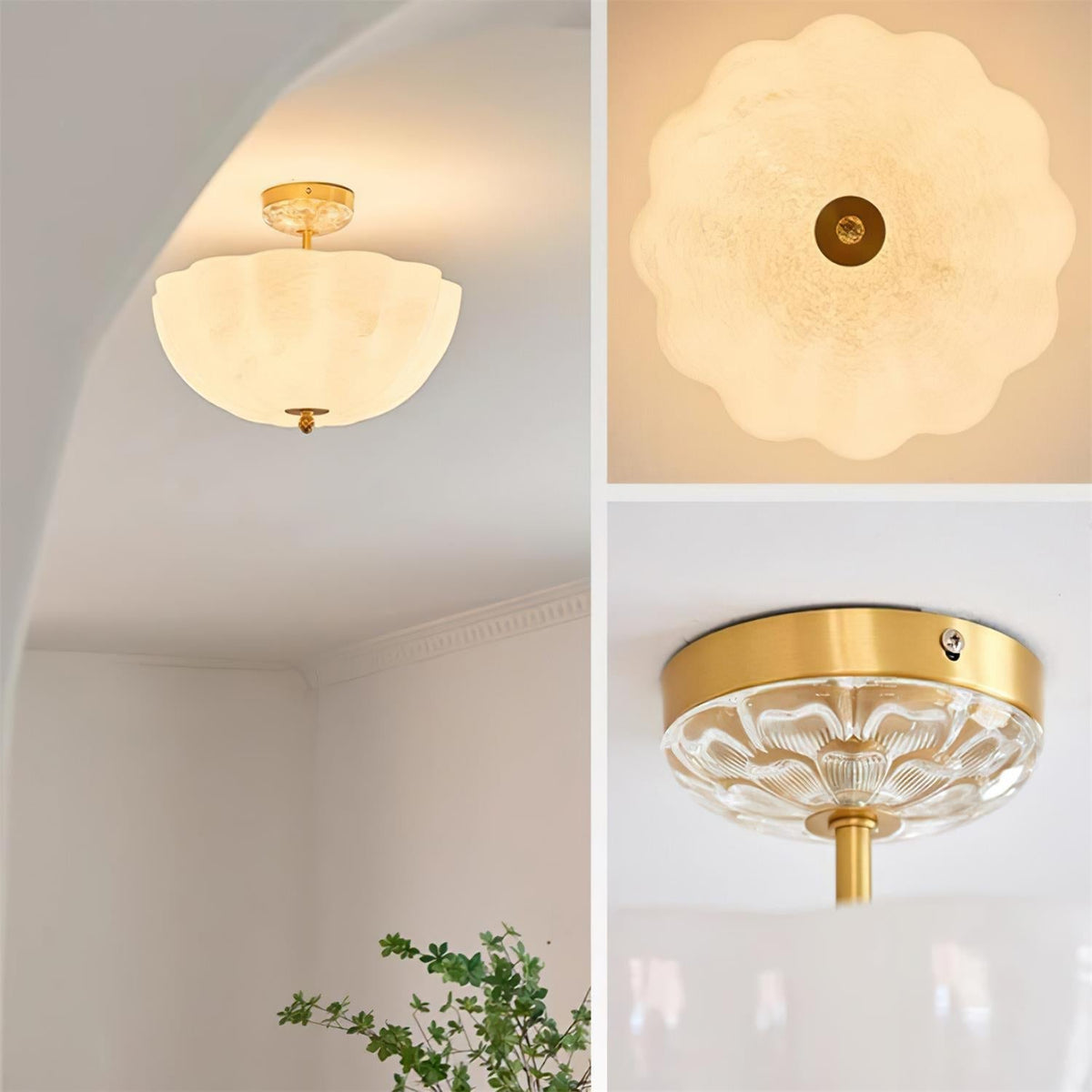 Cava plafonieră din alamă și sticlă cu Siluetă modernă de Petală Elegantă