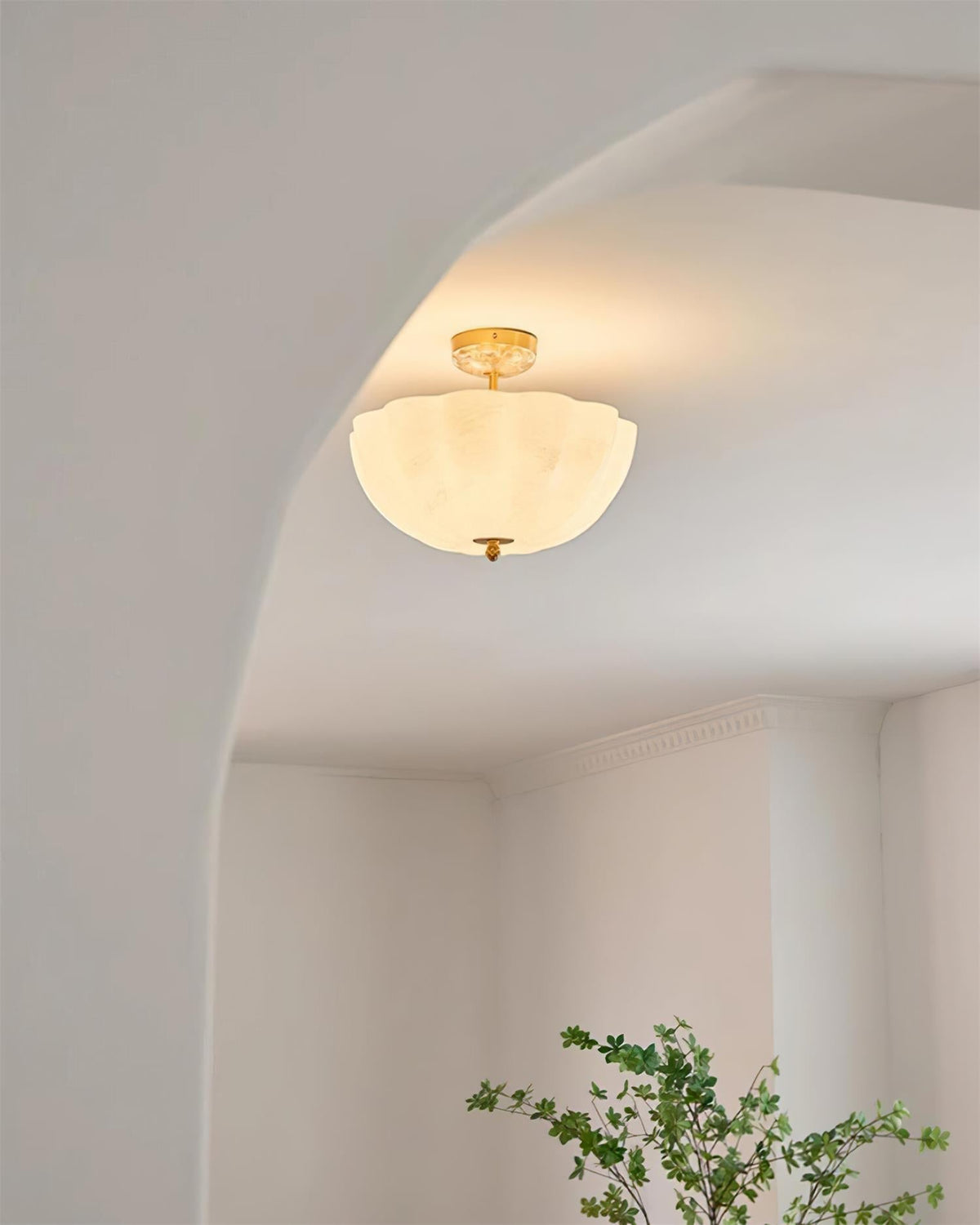 Cava plafonieră din alamă și sticlă cu Siluetă modernă de Petală Elegantă