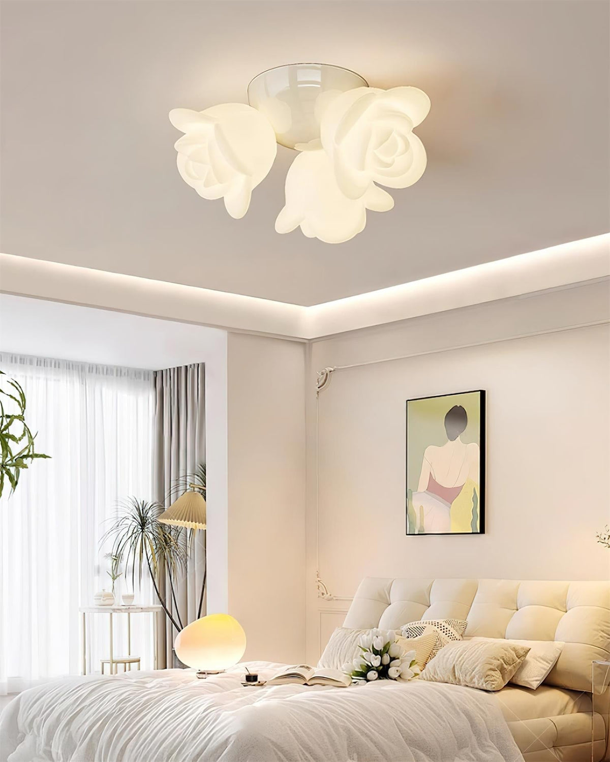 Plafonieră cu rozetă de tavan metal și abajur în formă de trandafir din PE, accent artistic floral