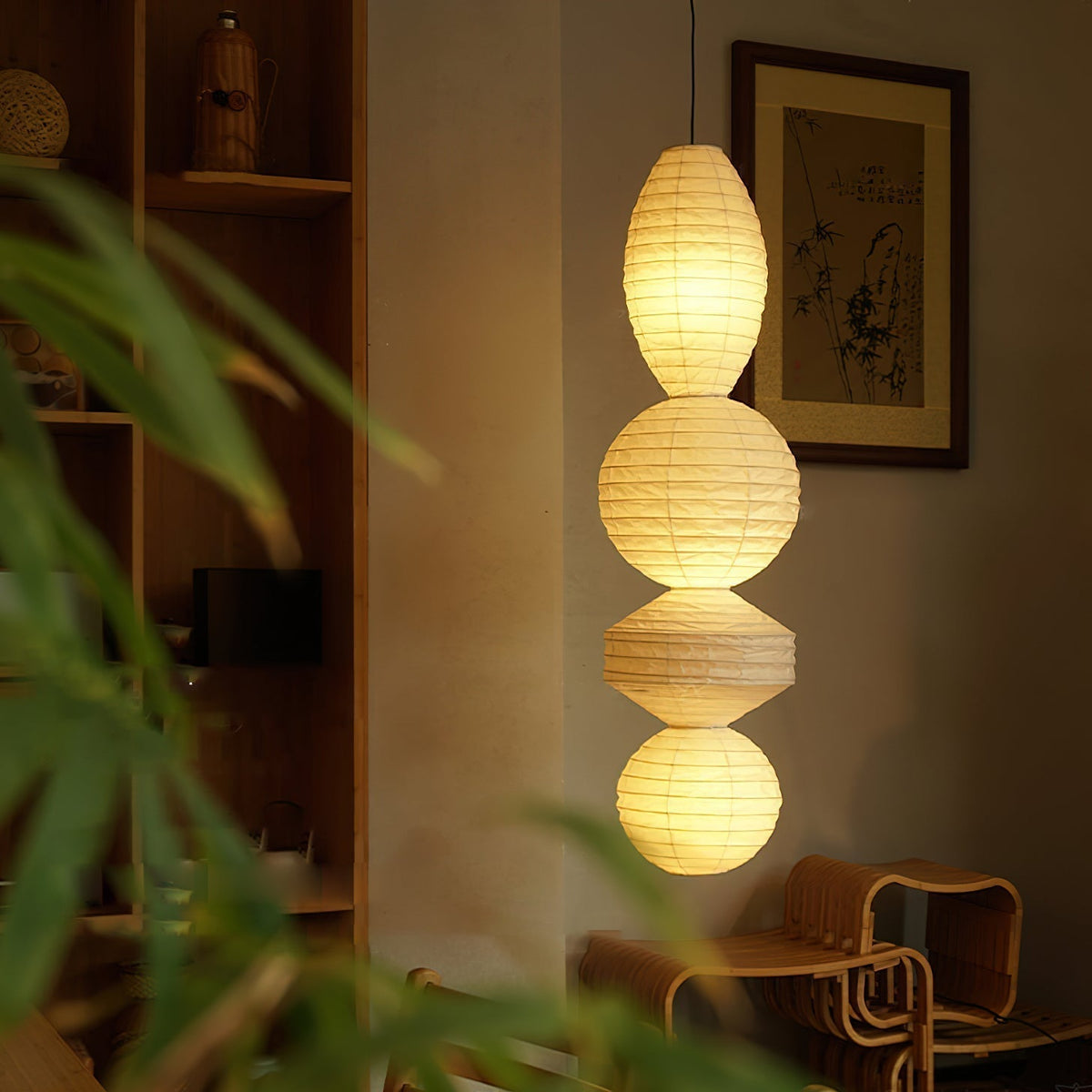 Nami lampă suspendată din hârtie, în stil Wabi-Sabi, în formă de lanternă