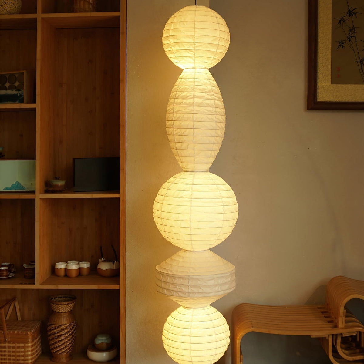 Nami lampă suspendată din hârtie, în stil Wabi-Sabi, în formă de lanternă