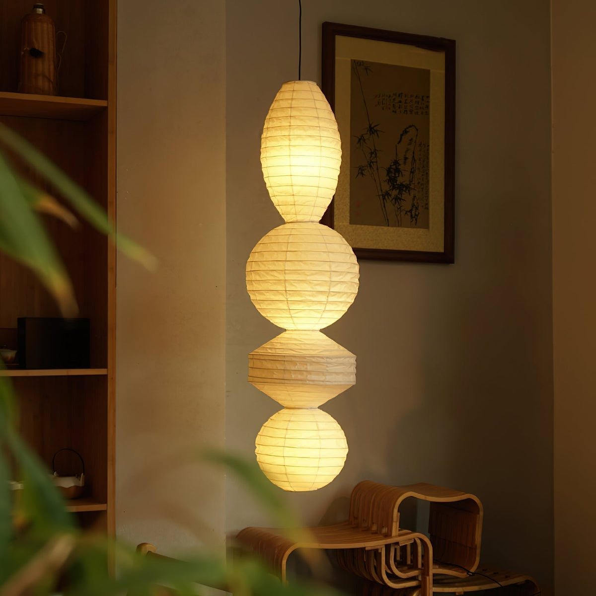 Nami lampă suspendată din hârtie, în stil Wabi-Sabi, în formă de lanternă