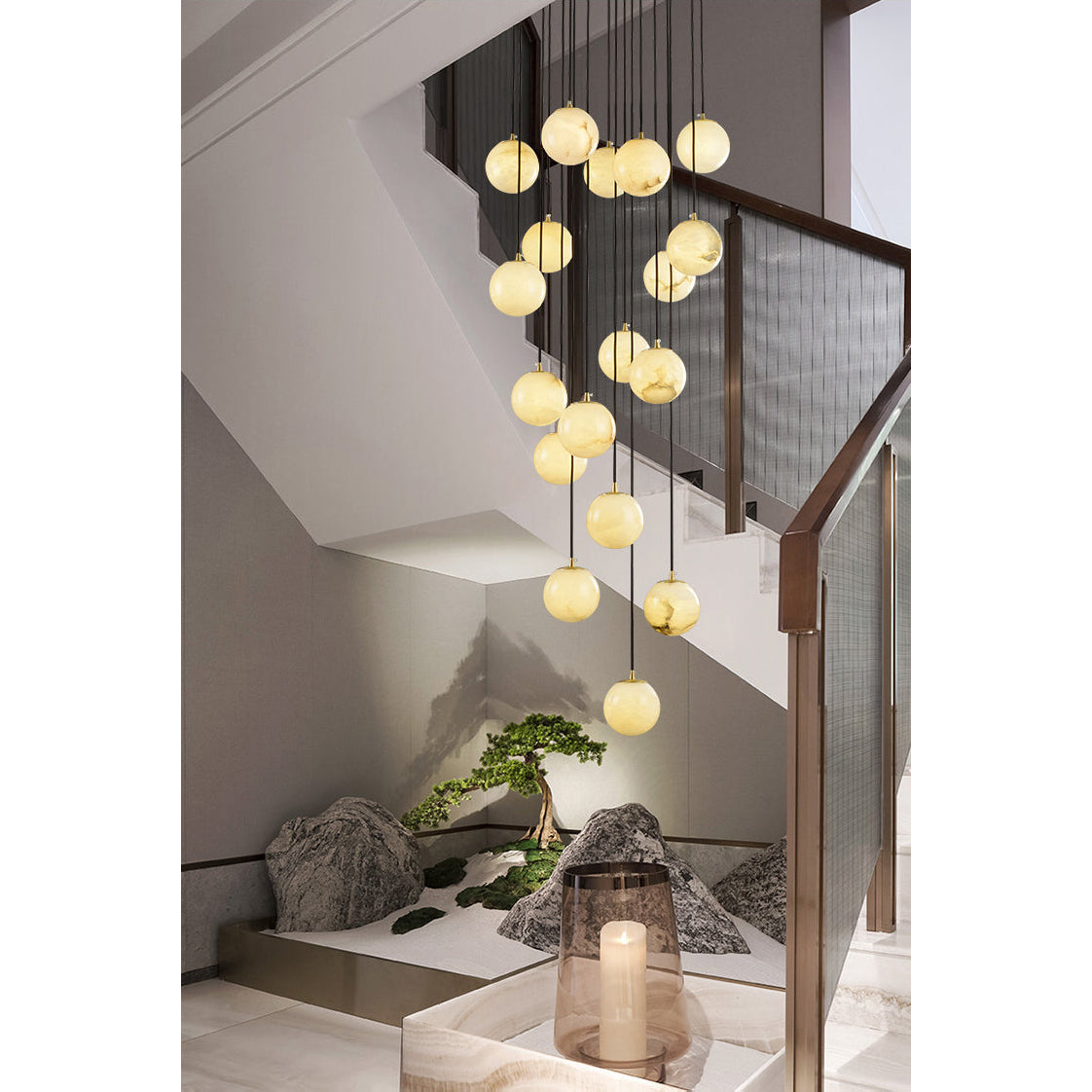 Gloruvye candelabru modern Cluster Sferic din alabastru