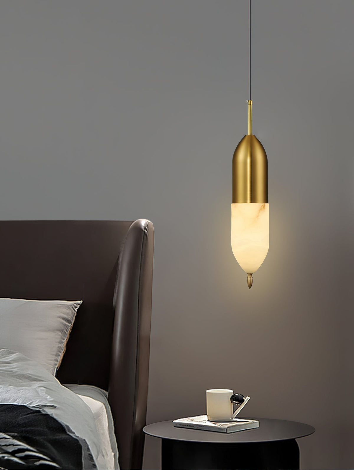 Himinuvye lampă suspendată minimalistă din alabastru cu corp din alamă