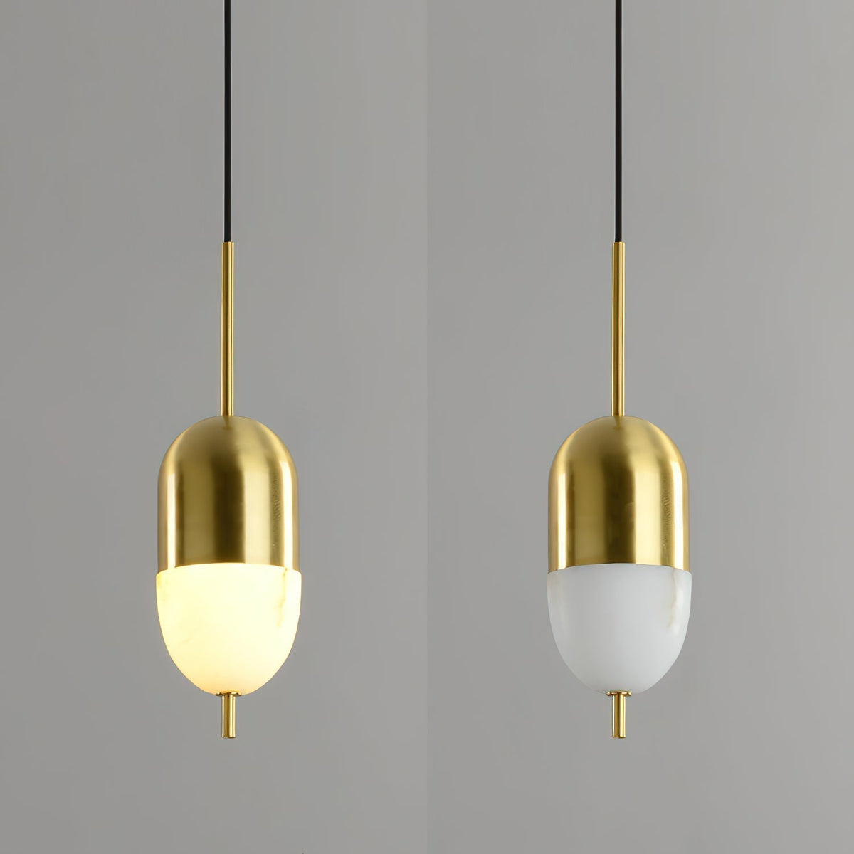 Himinuvye lampă suspendată minimalistă din alabastru cu corp din alamă
