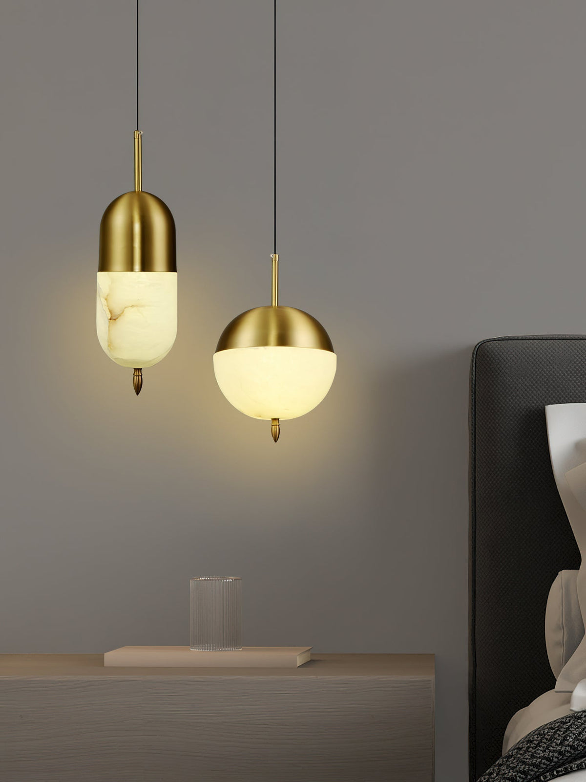 Himinuvye lampă suspendată minimalistă din alabastru cu corp din alamă
