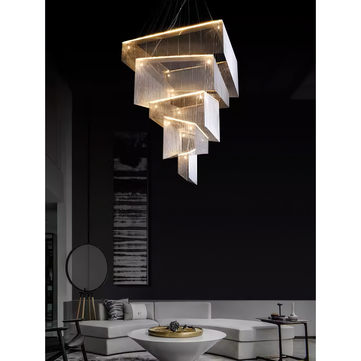 Caeluvyn candelabru  postmodern cu lanț și frângi metalice