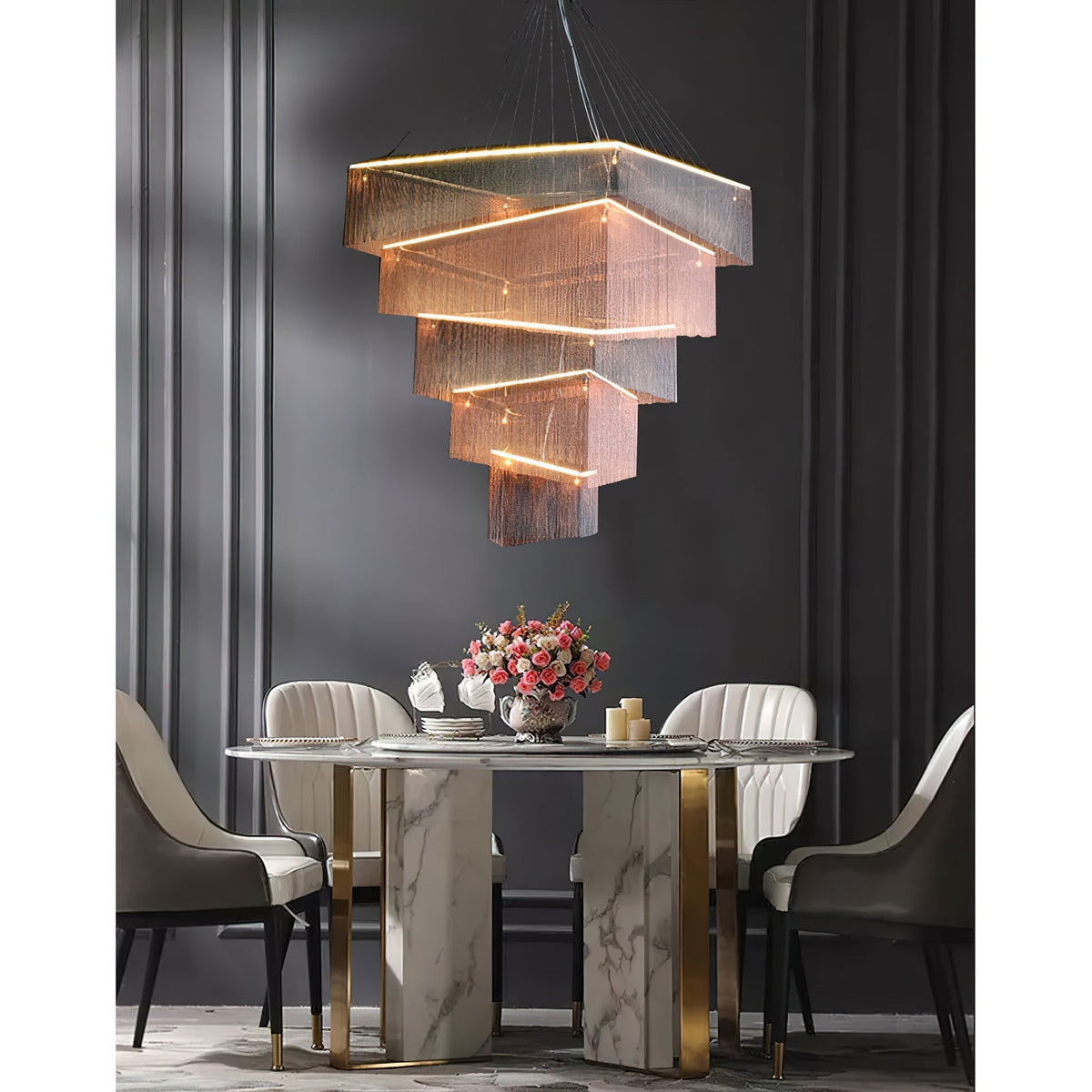 Caeluvyn candelabru  postmodern cu lanț și frângi metalice