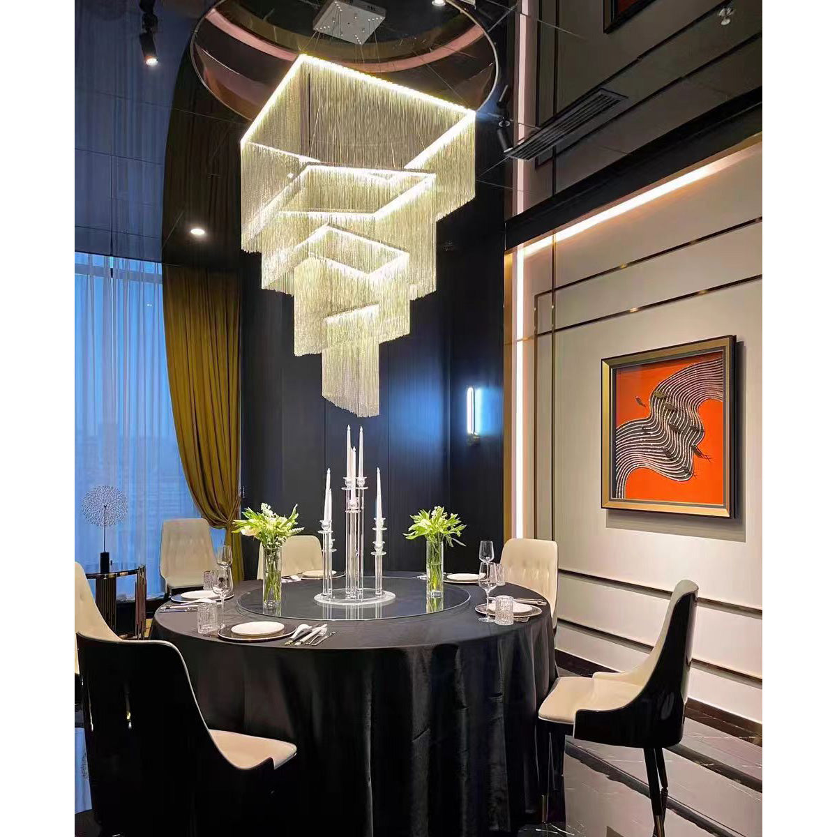 Caeluvyn candelabru  postmodern cu lanț și frângi metalice