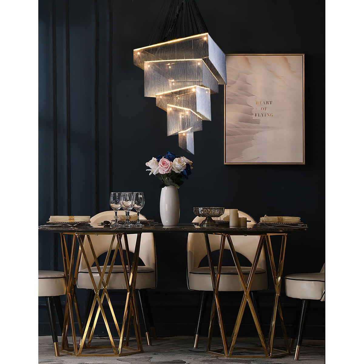 Caeluvyn candelabru  postmodern cu lanț și frângi metalice