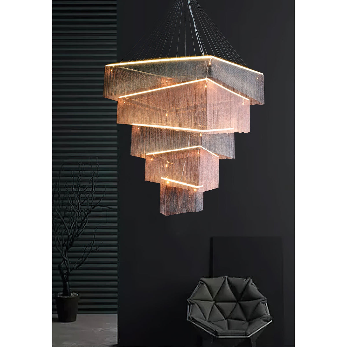Caeluvyn candelabru  postmodern cu lanț și frângi metalice