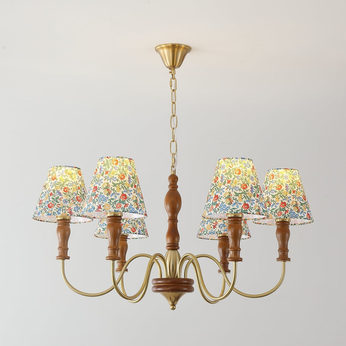 Florinda candelabru cu Abajur din Textil Floral și Brațe din lemn