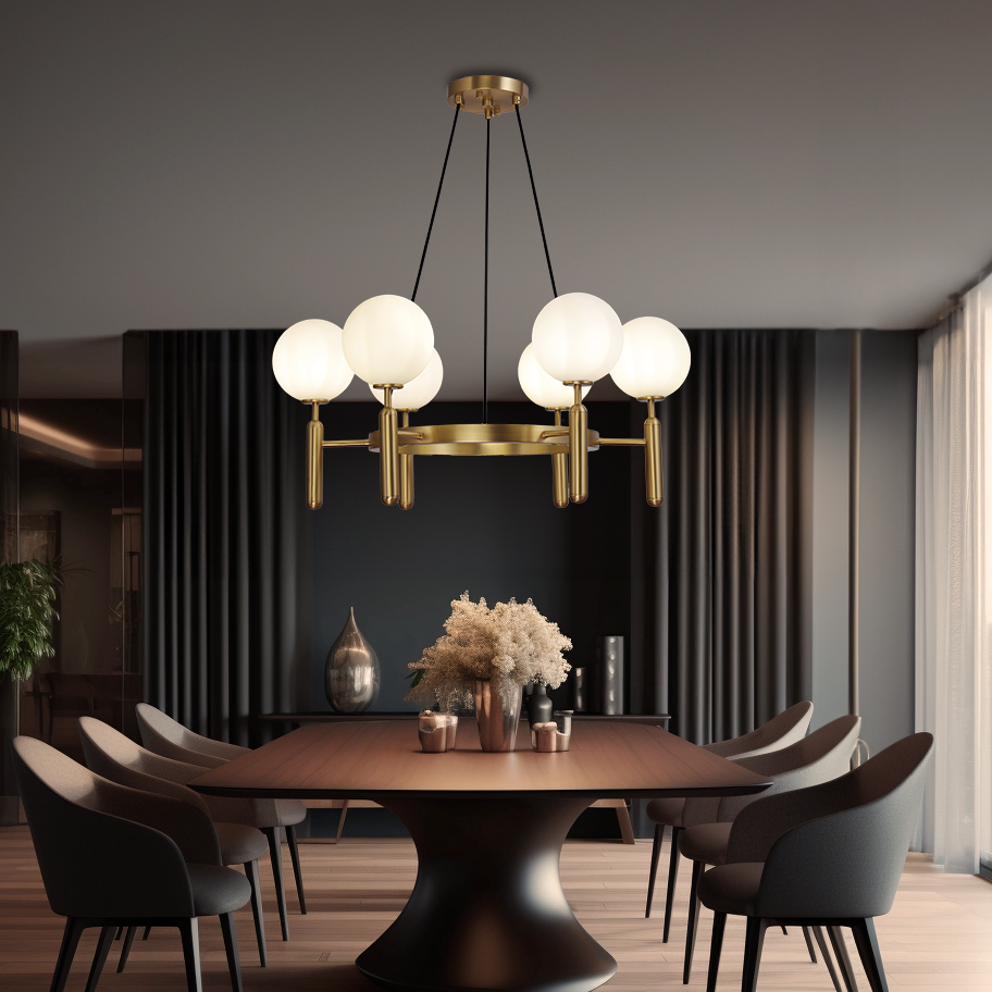 Kristy Design lampă suspendată din sticlă sferică și metal în auriu și alb
