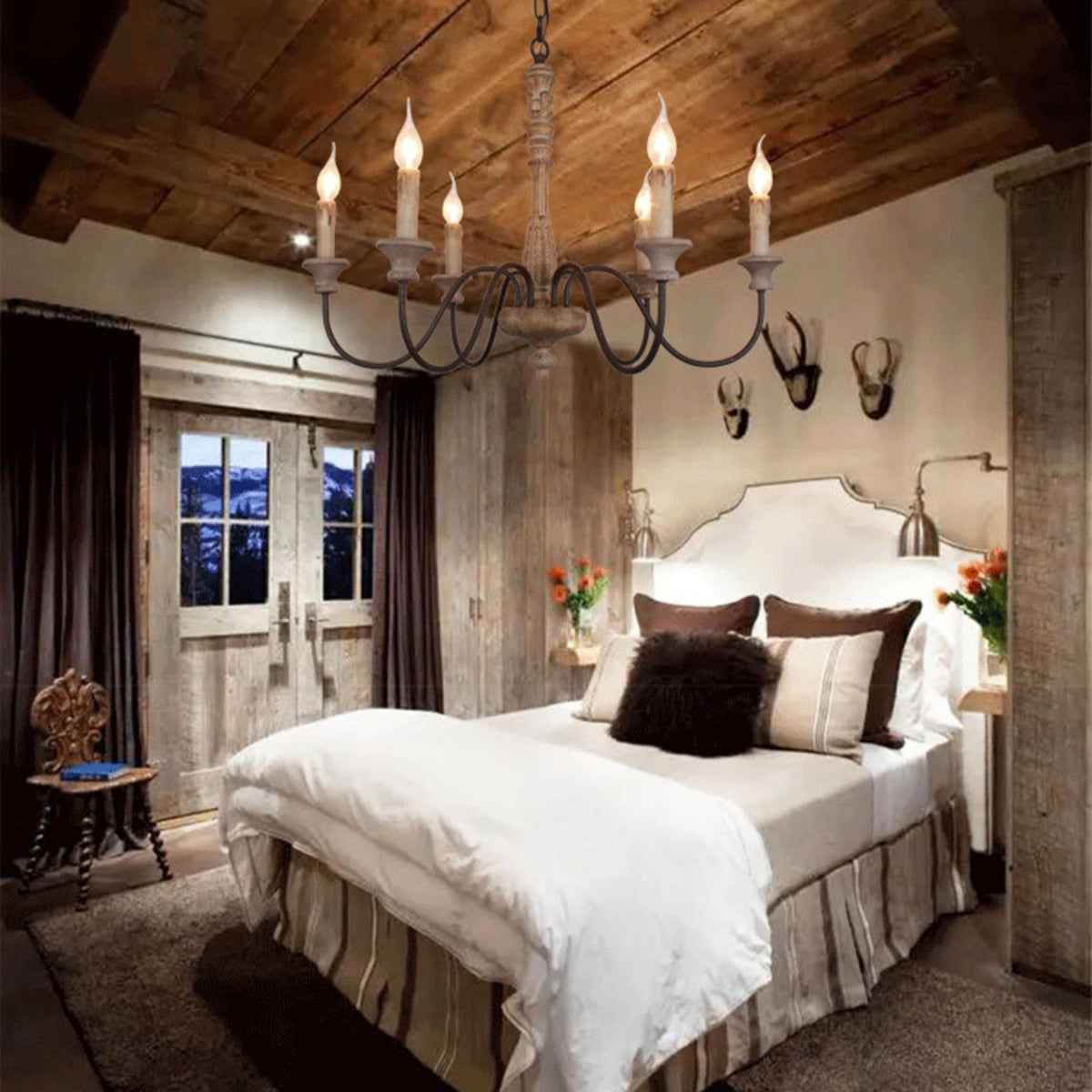 Sorenx candelabru din lemn, tradițional, rustic